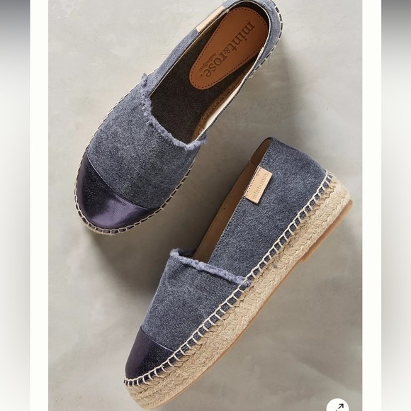 Anthropologie Mint & Rose Amalfi Espadrilles Navy Blue Metallic Cap Toe Size 8 - Picture 1 of 16